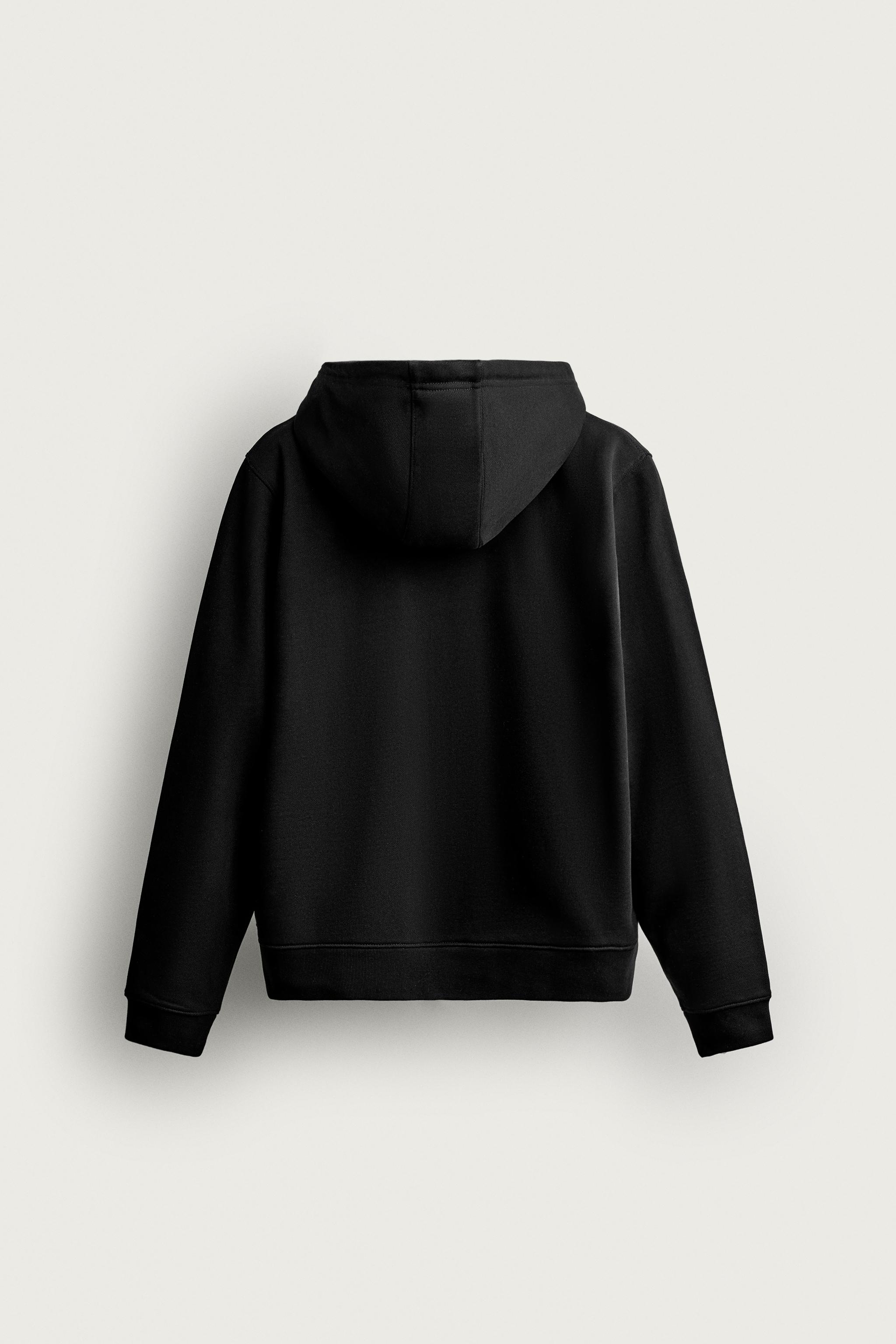 REGULAR FIT HOODED ZIP-UP SWEATSHIRT — Black
