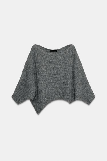 Zara ASYMMETRIC TEXTURED KNIT JUMPER - Gray marl
