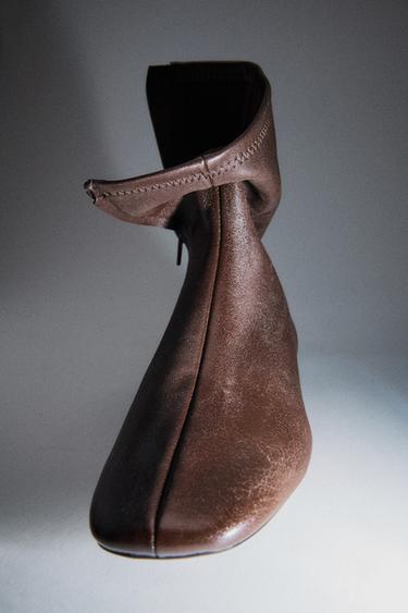 Zara LIMITED EDITION FLAT LEATHER ANKLE BOOTS - Burgundy Red