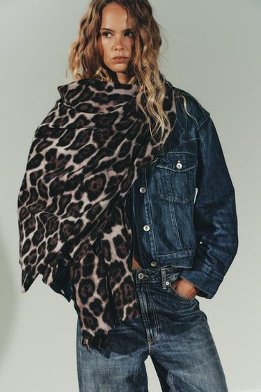 ANIMAL PRINT SCARF - Leopard / Grey by Zara