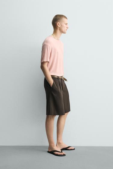 CONTRAST VISCOSE/LINEN T-SHIRT - Light pink by Zara - Image 3