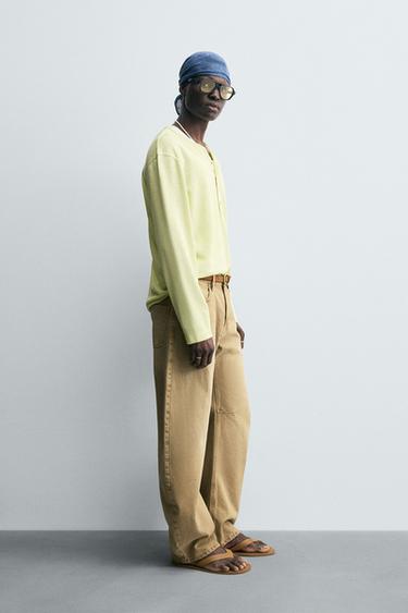LIGHTWEIGHT BUTTON-NECK T-SHIRT - washed green by Zara - Image 3