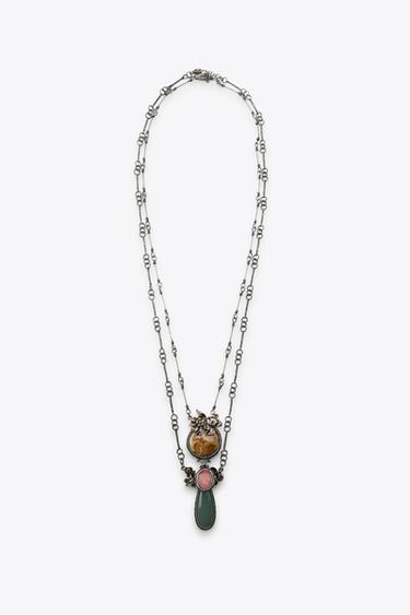 Zaras PACK 2 HALSBAND BLOMMOR STENAR - Grå antracit