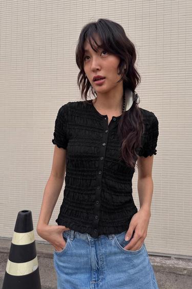 HONEYCOMB KNIT CARDIGAN - Black by Zara