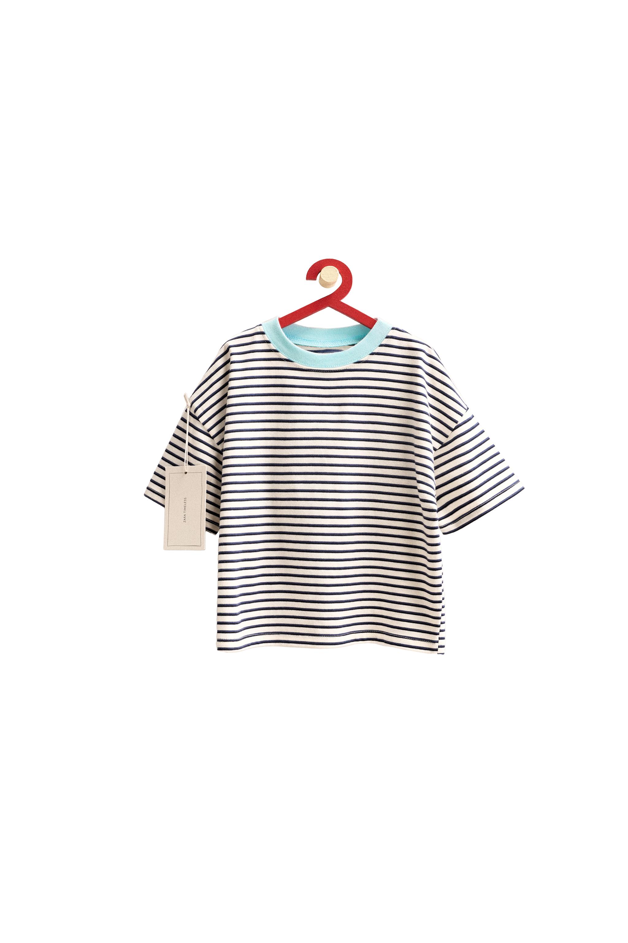 ZARA TIMELESS - STRIPED RINGER T-SHIRT - Ecru / Blue | ZARA United
