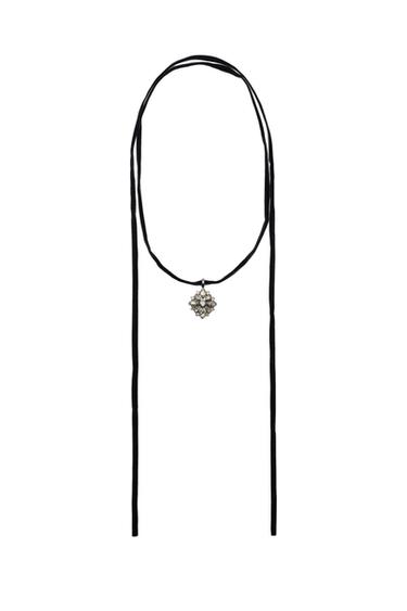 Zara VELVET FLOWER EXTRA-LONG CHOKER - Black