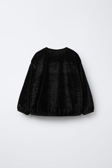 T-SHIRT EN VELOURS AVEC LACETS - Noir de Zara - Image 1