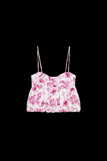 Zara PRINTED TOP WITH OPENWORK EMBROIDERY - Pink / White - Image 0