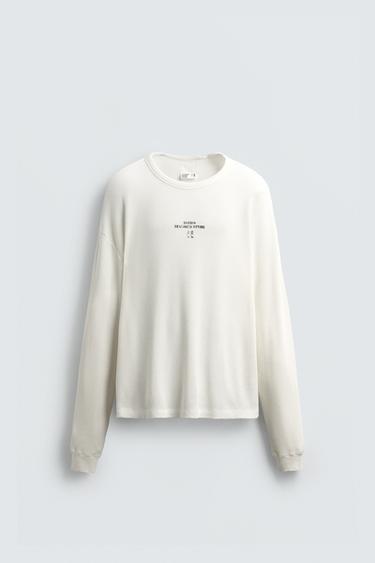 SR_AワッフルニットテクスチャーチェックTシャツオフホワイトZaraのSR_AワッフルニットテクスチャーチェックTシャツ - オフホワイト 