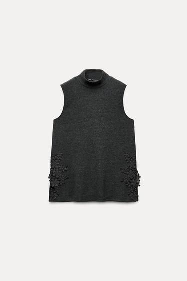 Zara RIBBED TRIM SOFT TOP - Gray marl