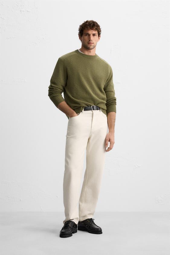 TEXTURED WOOL BLEND SWEATER Olive green ZARA Spain