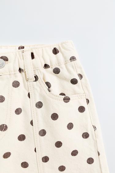 Zara POLKA DOT BARREL TWILL PANTS - Ecru