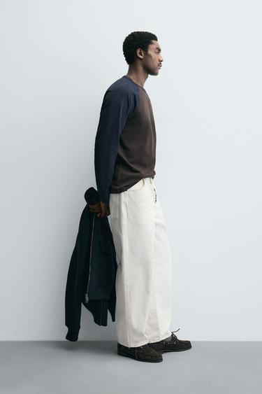 T-SHIRT COLOR BLOCK À MANCHES RAGLAN - Marron-Bleu de Zara - Image 3