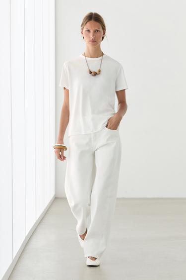 Zara 100% cotton short-sleeve T-shirt - Oyster-white - Image 0