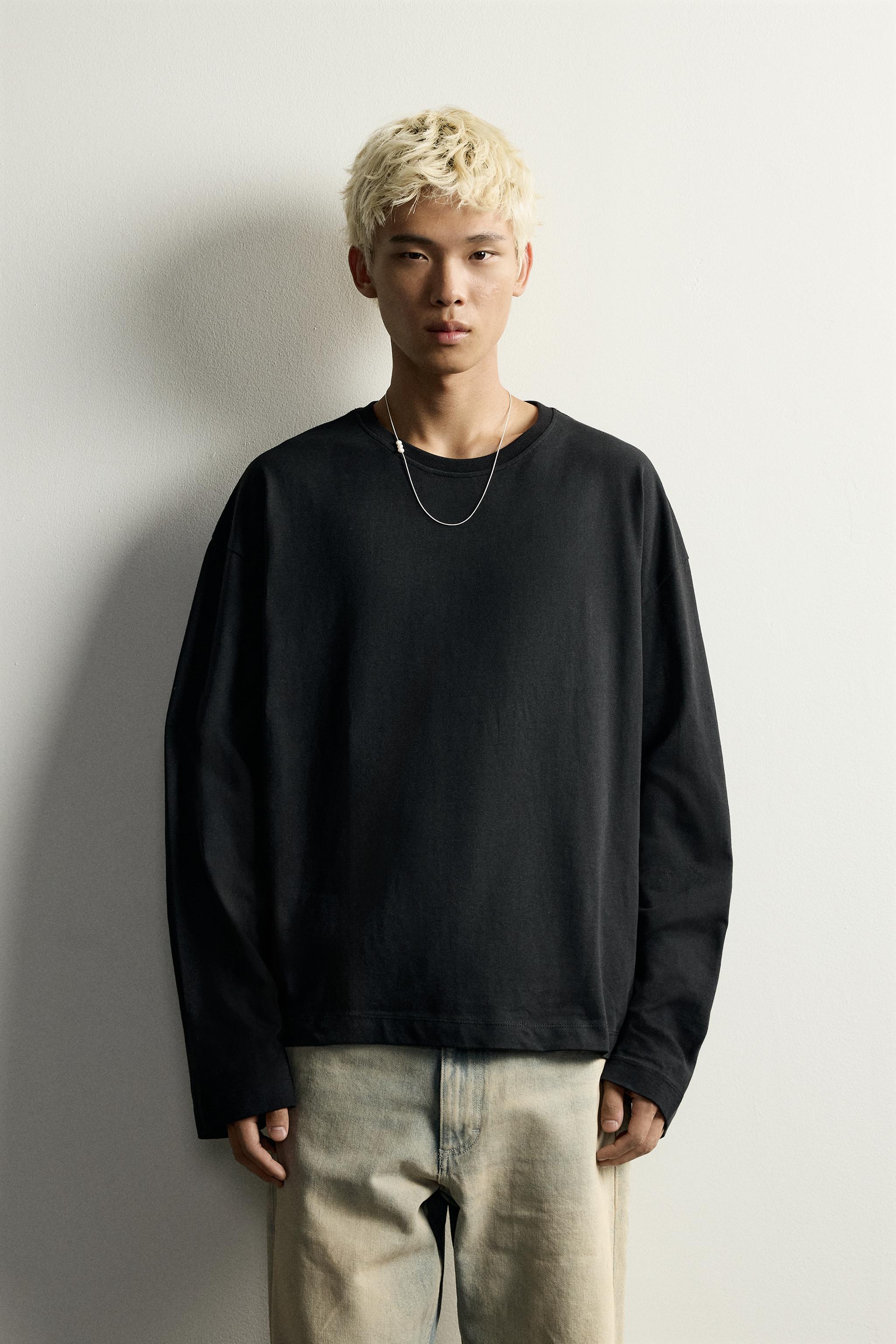 Мужские футболки Zara STRIPED RELAXED FIT LONG SLEEVE T-SHIRT — фото 2
