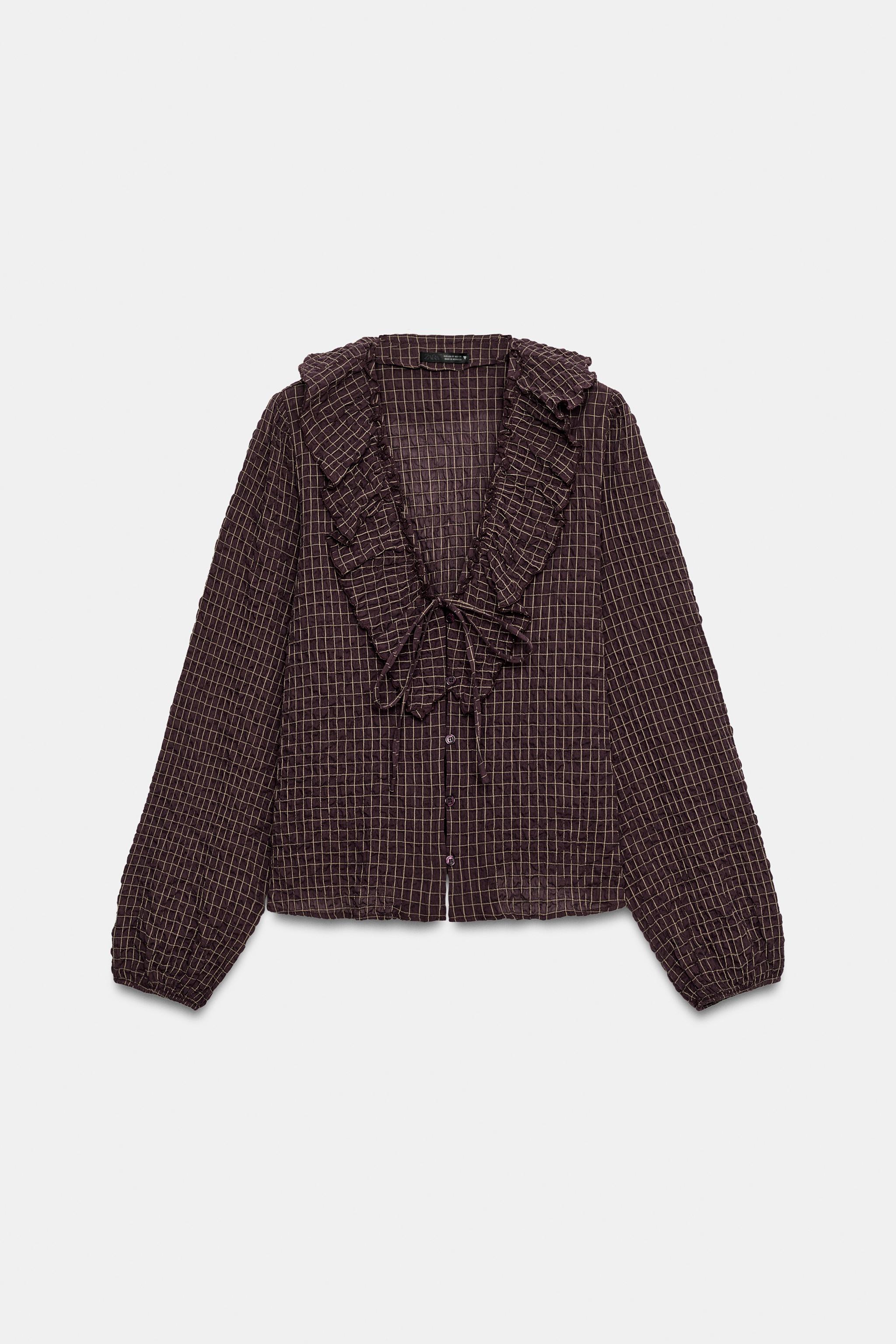 レチェ47 CHECK SHIRT WITH RUFFLES - GARNET | ZARA South Africa