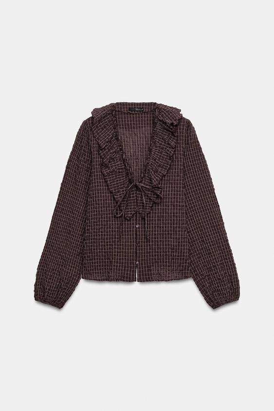 CAMISA XADREZ COM BABADO - GRENÁ da Zara - Imagem 0