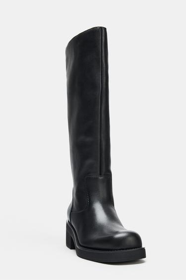 BOTTES HAUTES PLATES EN CUIR HYDROFUGES - Noir de Zara - Image 1