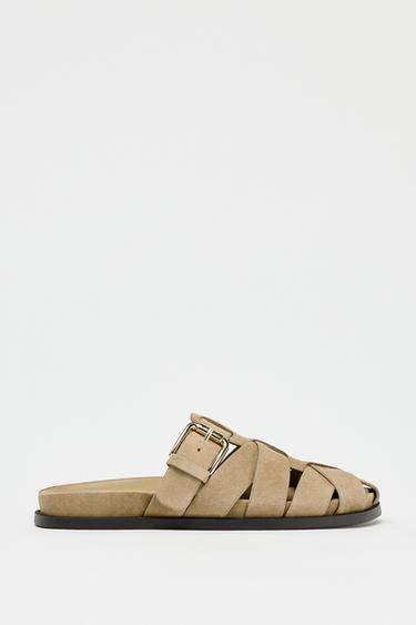Zara SUEDE FISHERMAN SANDALS - Sandy Brown