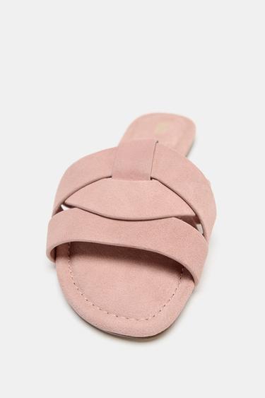 FLAT LEATHER CROSS-STRAP SANDALS - Pink by Zara - Image 4