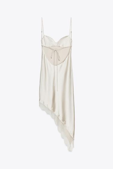 LACE SATIN DRESS - Light beige by Zara - Image 9