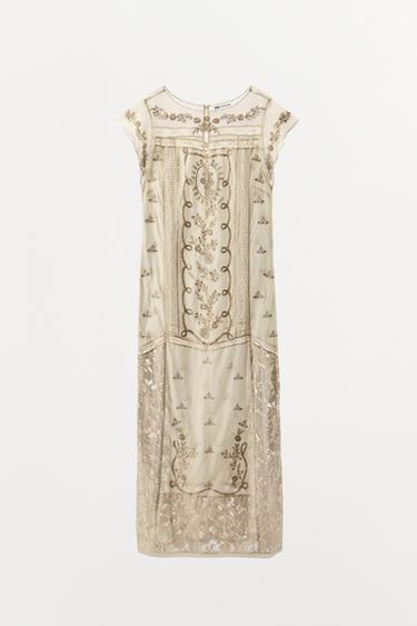 ROBE BRODERIES PAILLETTES LIMITED EDITION - Blanc cassé de Zara - Image 7