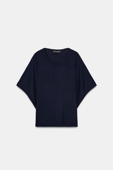 와이드 슬리브 니트 탑 - Zara 네이비