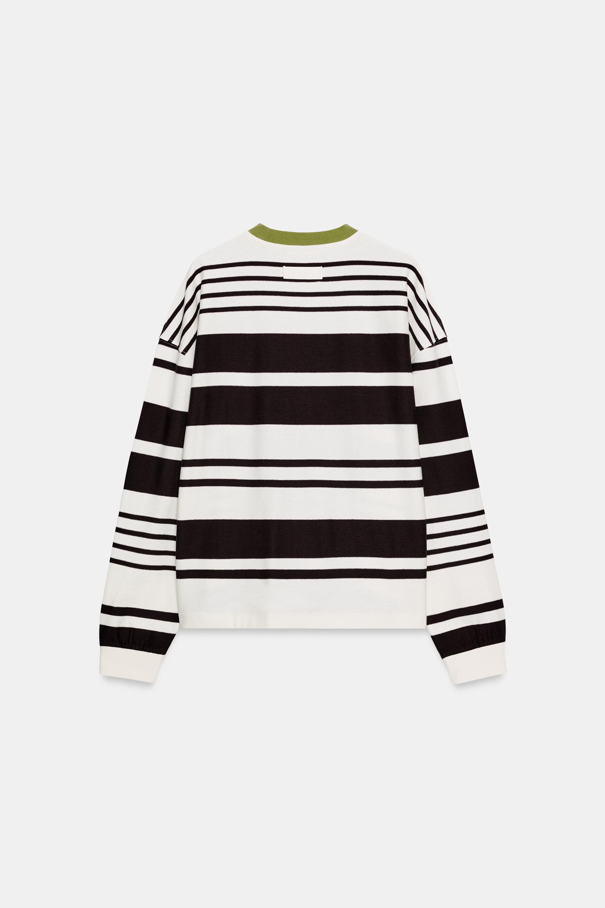 CONTRAST-NECK STRIPED T-SHIRT