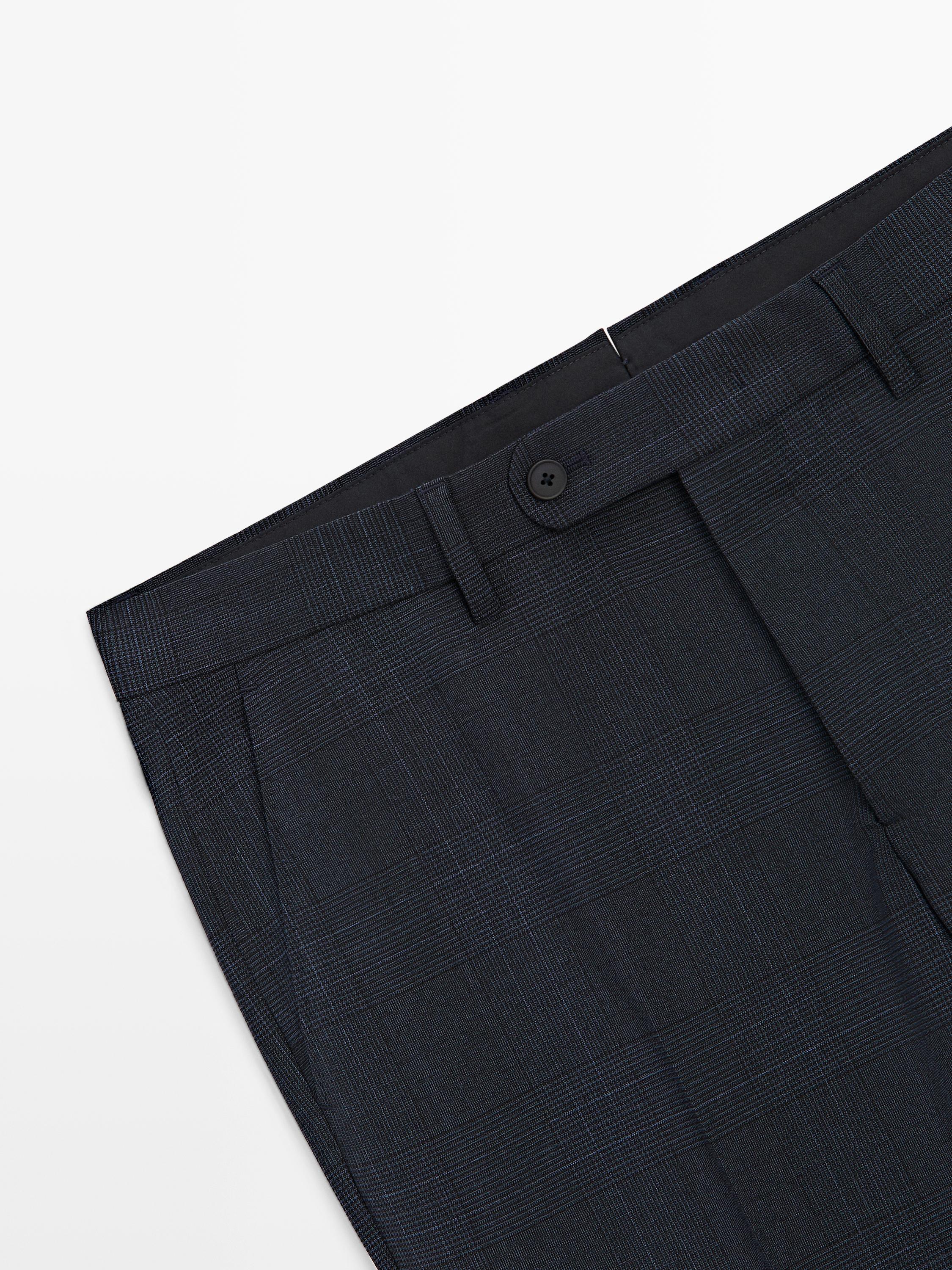 Cool wool blend check suit trousers