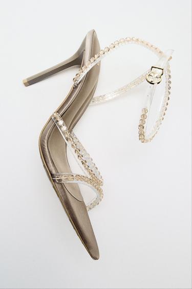 HEELED SANDALS WITH APPLIQUÉS - Taupe Grey by Zara