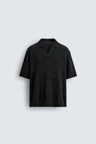Zara 紋理針織寬鬆 POLO 衫 - 黑色