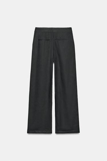 PANTALON DROIT EN LIN DENTELLE - Gris anthracite de Zara - Image 5