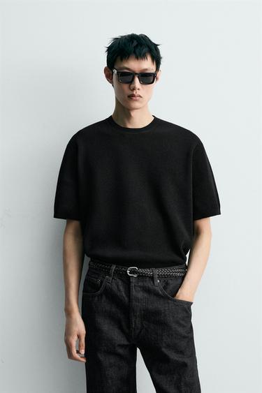 CHENILLE TEXTURE KNIT T-SHIRT - Black by Zara