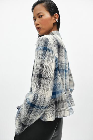 ZW COLLECTION TEXTURED PEPLUM BLAZER - Blue/White by Zara