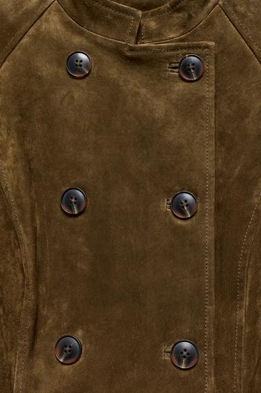 FITTED 100% LEATHER SUEDE JACKET - Light khaki by Zara - Image 5