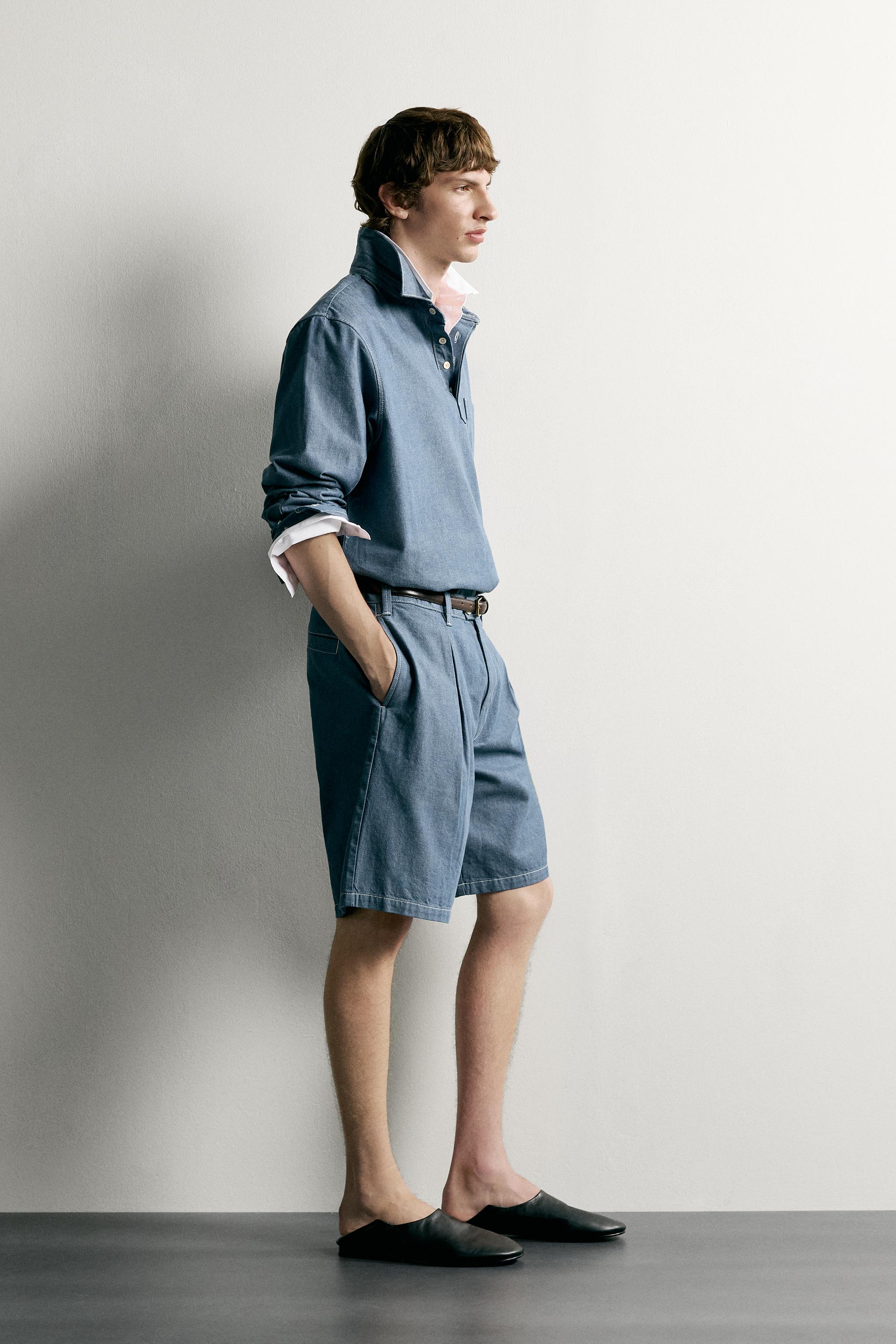Мужские шорты Zara PLEATED LIGHTWEIGHT DENIM SHORTS — фото 4