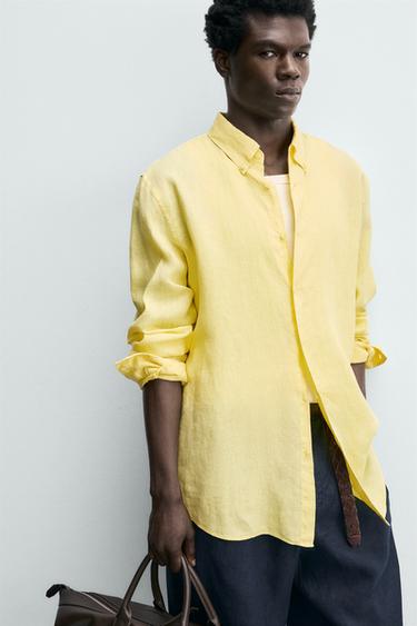 CHEMISE REGULAR FIT 100% LIN - Jaune de Zara - Image 5
