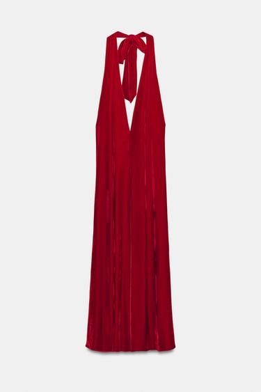 Zara VELVET HALTER DRESS - Red