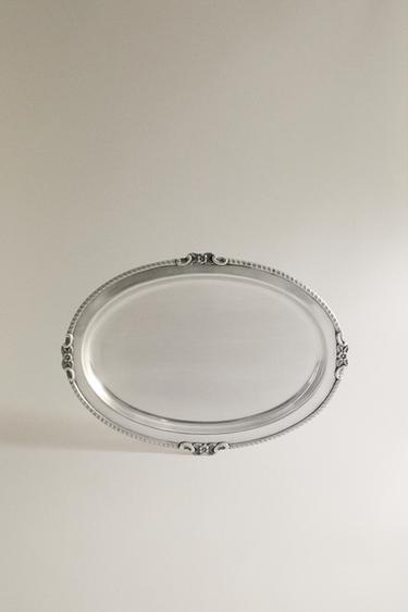 OVAL METAL BATHROOM TRAY - Silver by Zara