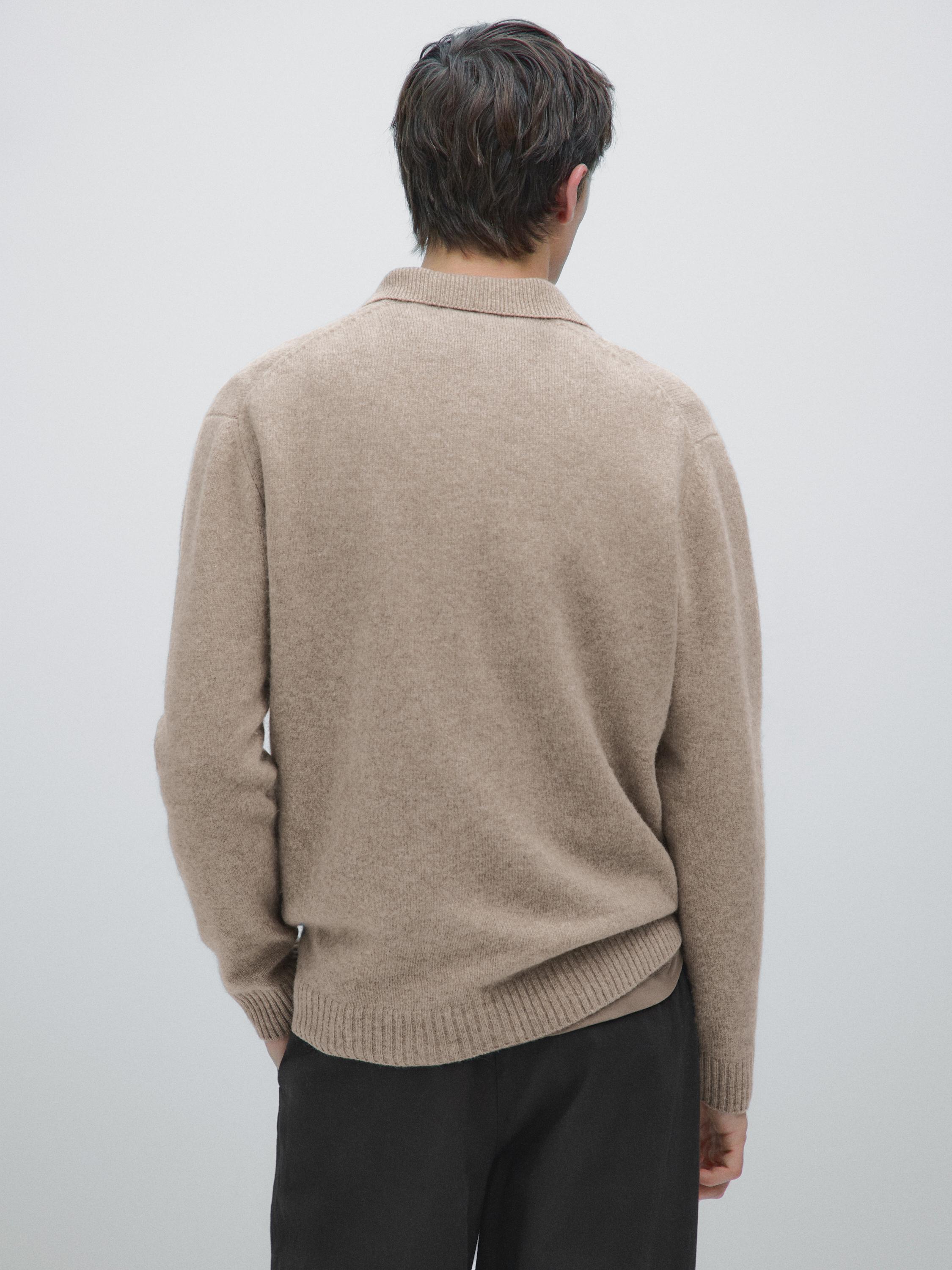 Wool blend V-neck polo sweater