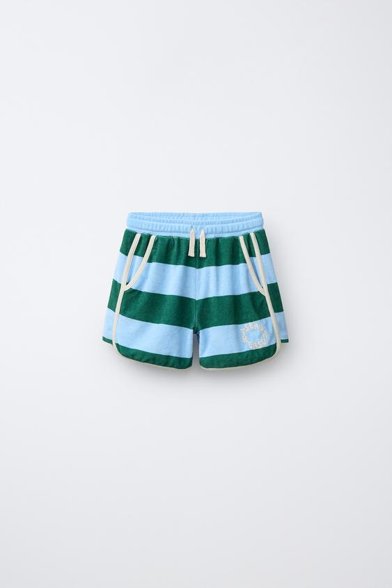 STRIPED TERRY BERMUDA SHORTS - Light blue by Zara - Image 0