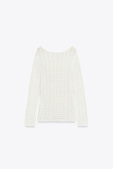 TEXTURED KNIT SWEATER - White by Zara - Image 6