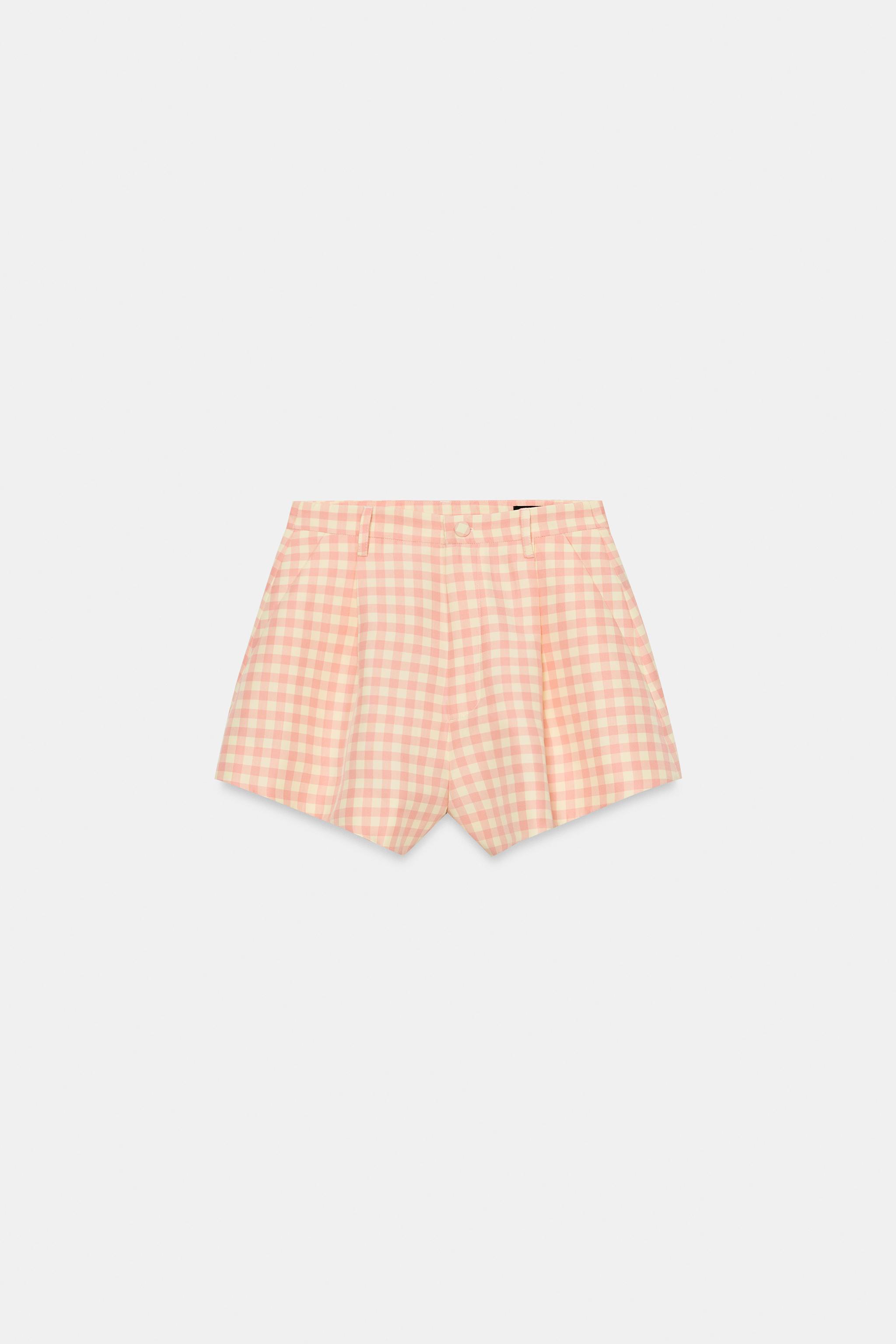 GINGHAM CHECK SHORTS ZW COLLECTION - Pink / White | ZARA United States