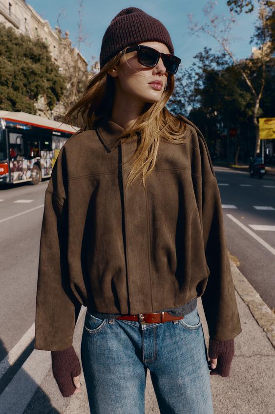 SUEDE EFFECT BOMBER JACKET