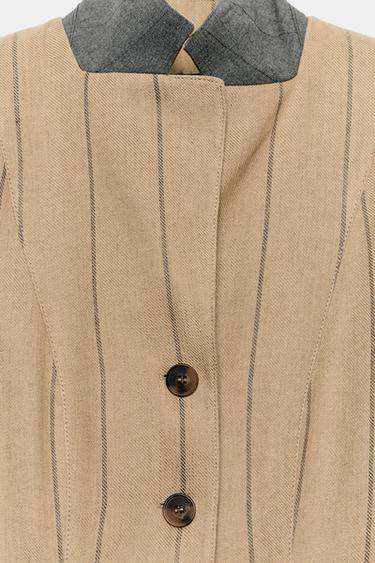 ZW COLLECTION STRIPED BLAZER WITH LINEN - Mid-camel by Zara - Image 9