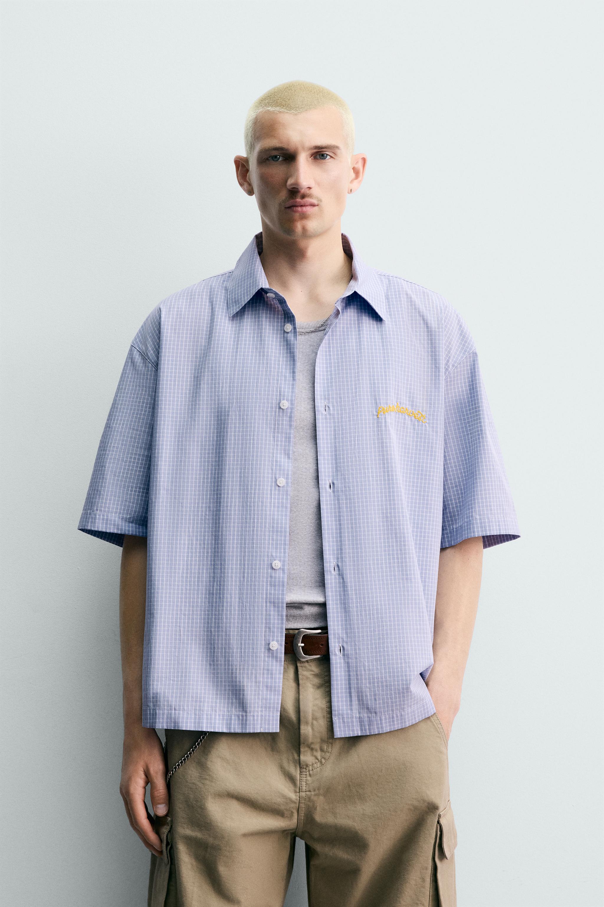 PLAID GRAPHIC COMBINATION SHIRT — Blue