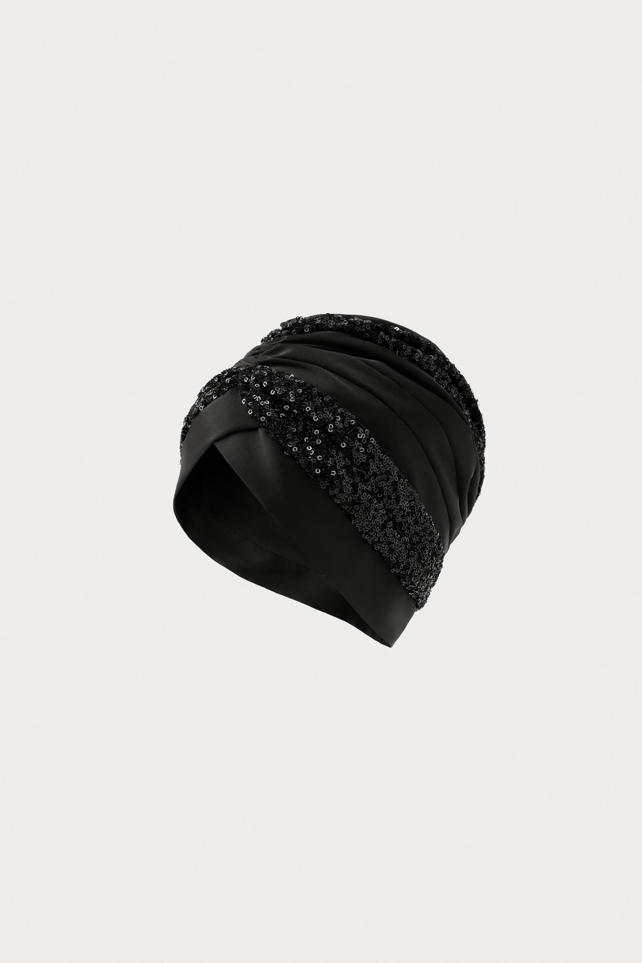 MARISA BERENSON X ZARA SEQUIN TURBAN HAT — Black