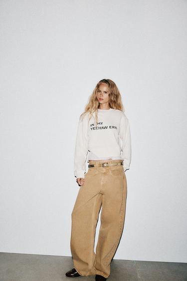 SLOGAN CROP SWEATSHIRT - Ecru by Zara - Image 0