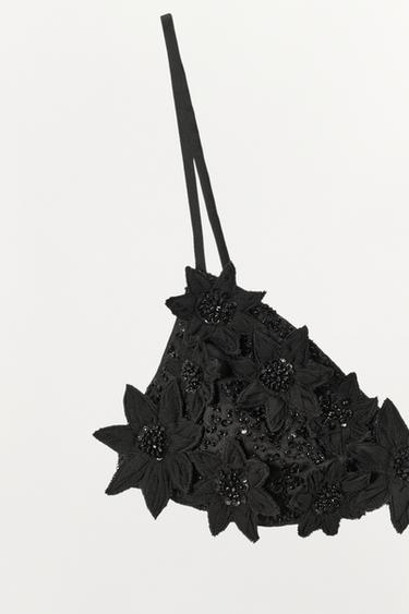 FLORAL EMBOSSED BRALETTE WITH BEADS - Black by Zara - Image 7