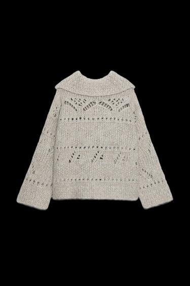 GROBSTRICKJACKE MIT POINTELLE-MUSTER - Beige von Zara